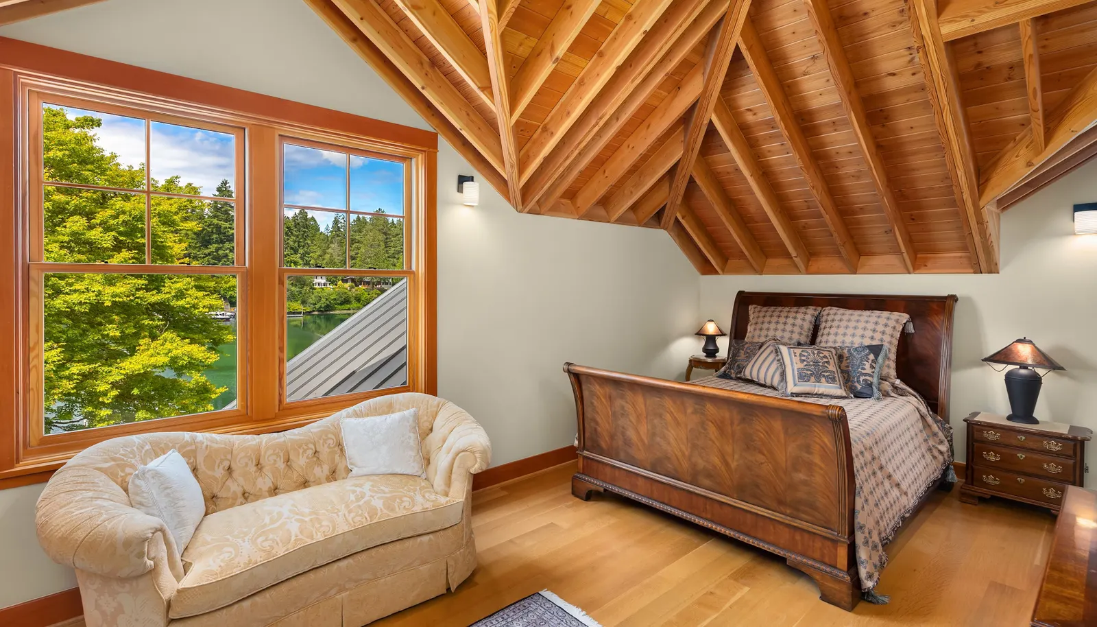 The upper east bedroom has plenty of room for sleeping as well as a sitting area. 