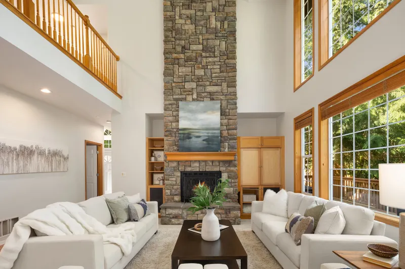 Soaring vaulted ceilings in the family room.