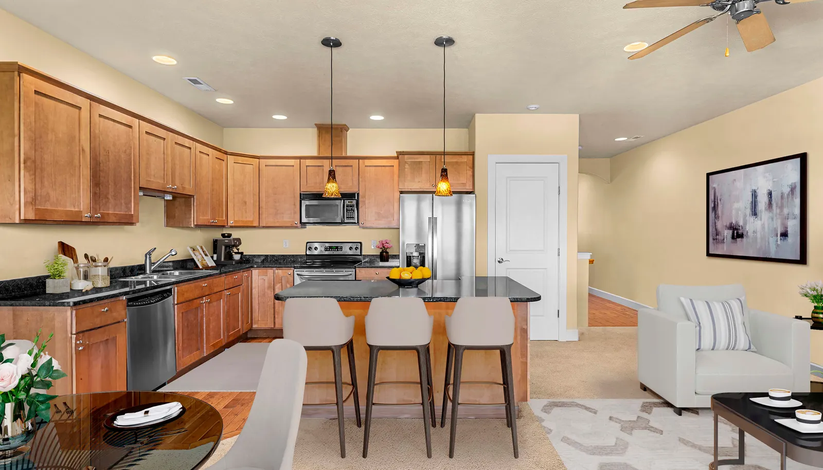 Open-concept kitchen with breakfast bar, perfect for casual dining or entertaining