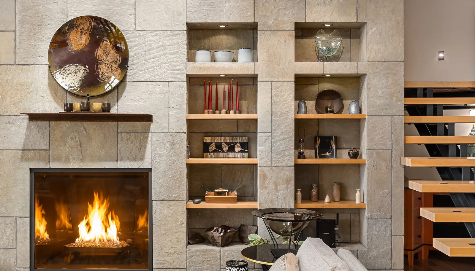 Beautiful built-ins surround the fireplaces for display of your coveted pieces.