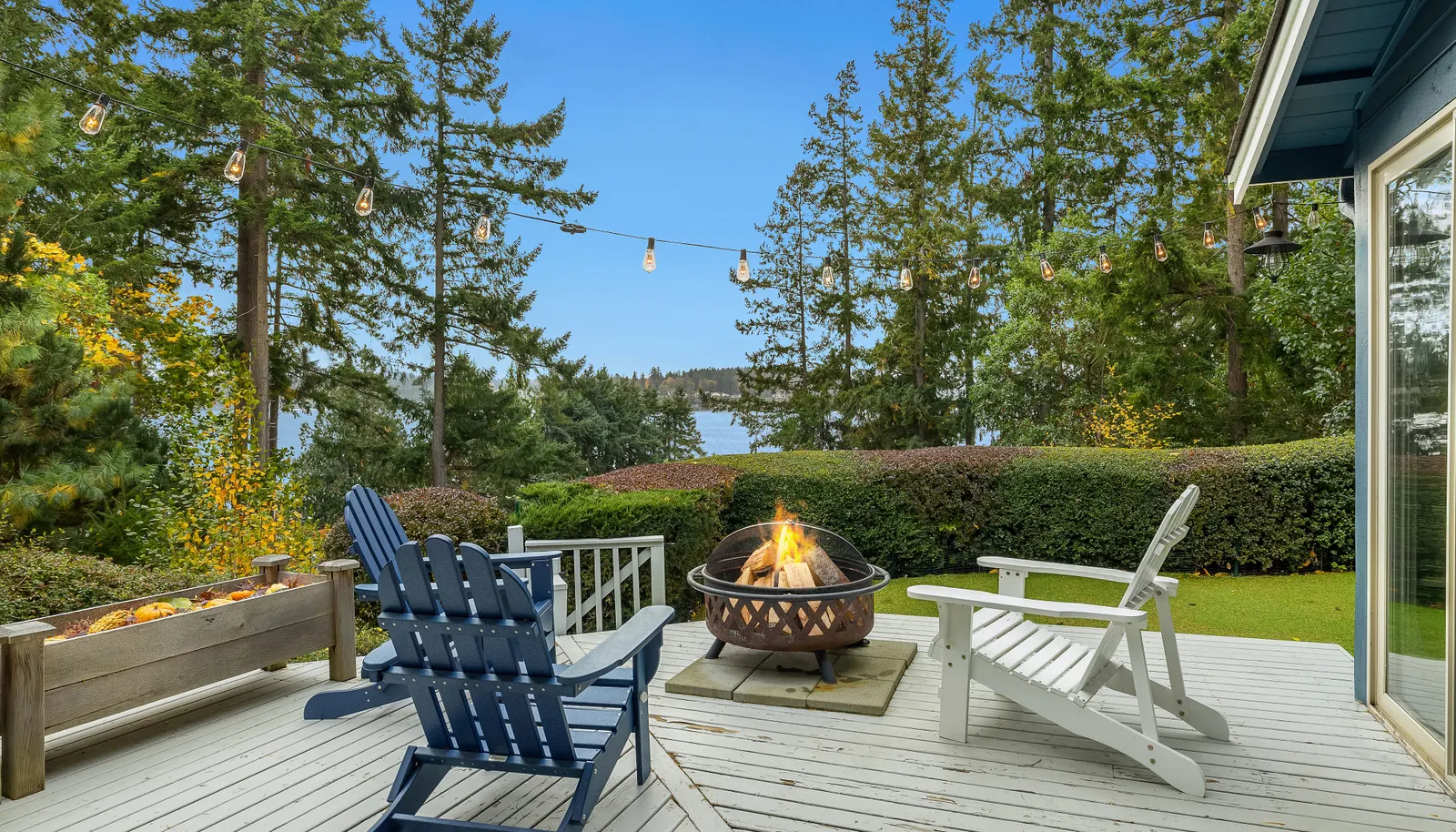 The deck, located off the living room, dining room and "garden room"