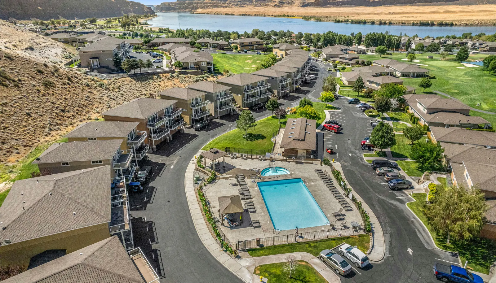 Resort-style pool and spa area, offering serene views and vibrant community amenitites