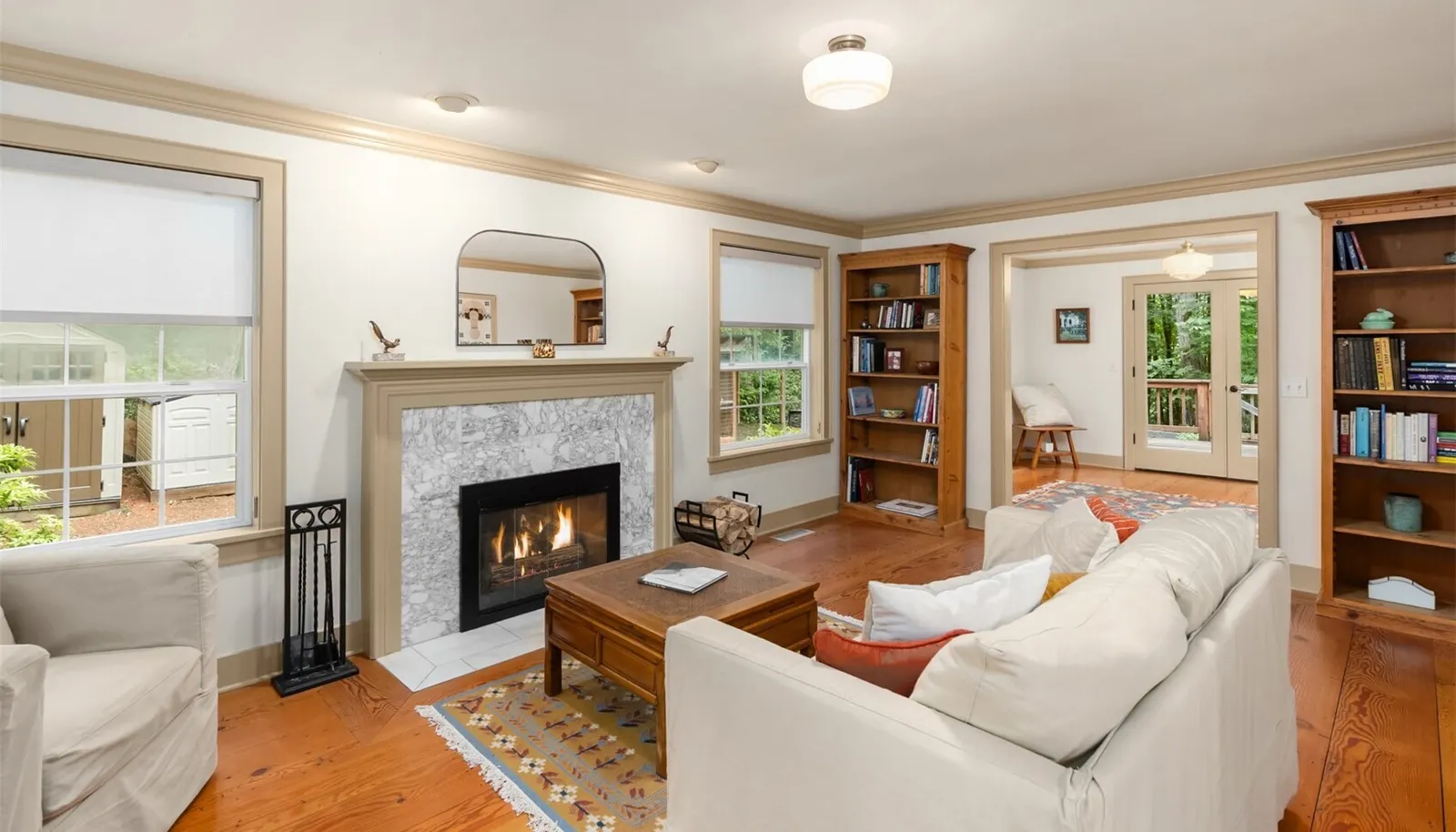 Woodburning fireplace in living room