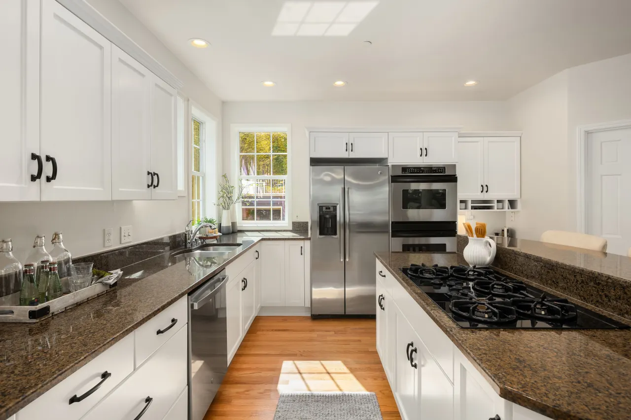 Newer top of the line stainless steel appliances.