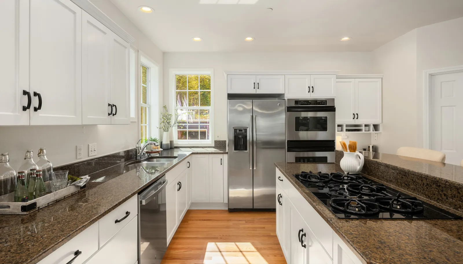 Newer top of the line stainless steel appliances.