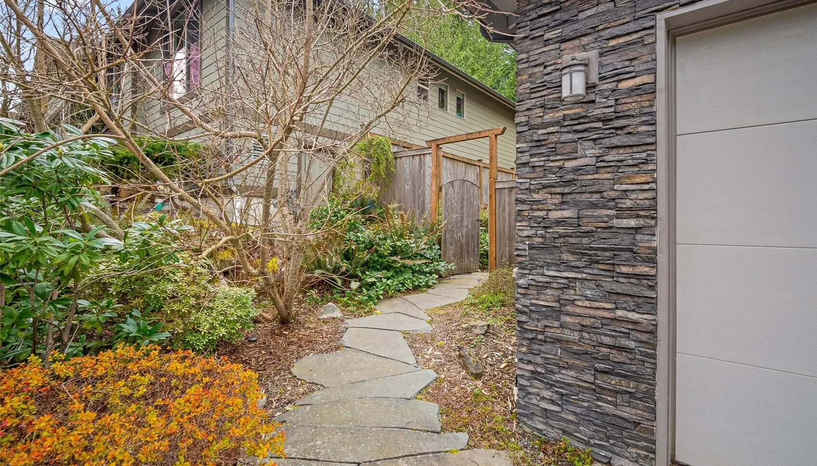 Pathway to private backyard garden retreat.