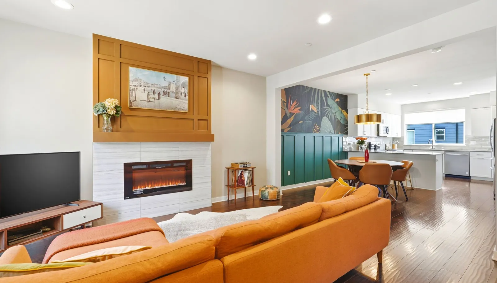 Contemporary electric fireplace with remote control and multiple light modes for effortless ambiance, tailored to your mood.