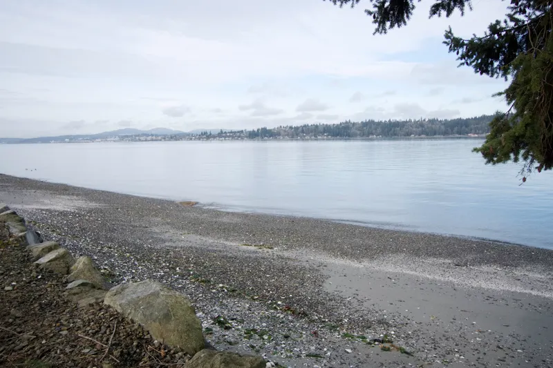 Your beach looking west, toward Bremerton. Navy vessels and WS ferries pass through here. Tidelands are included.