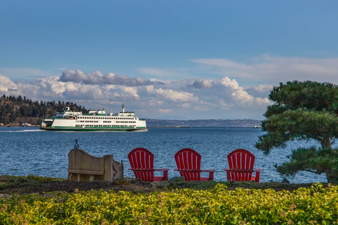 Watch the ferries glide by day and night.