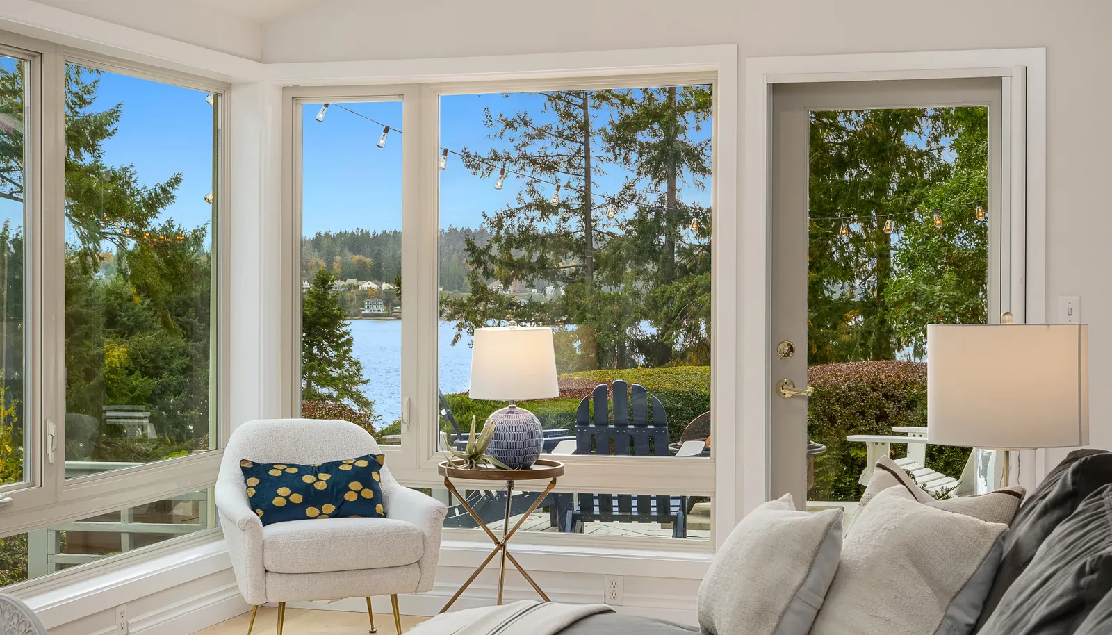 Large windows showcase the territorial and water views.