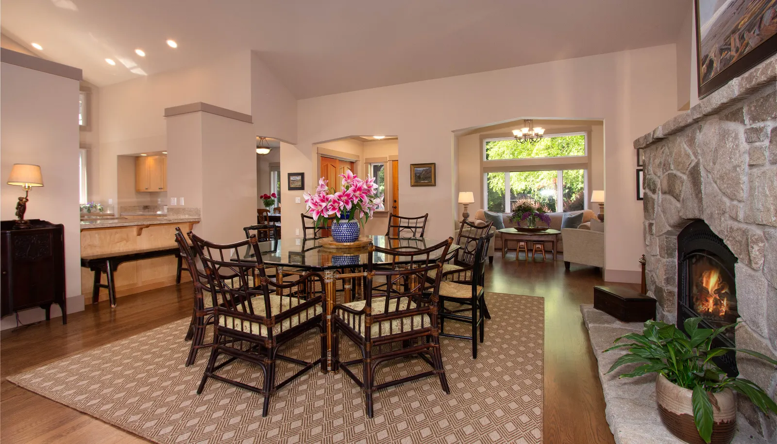 The great room looking toward the reading room.