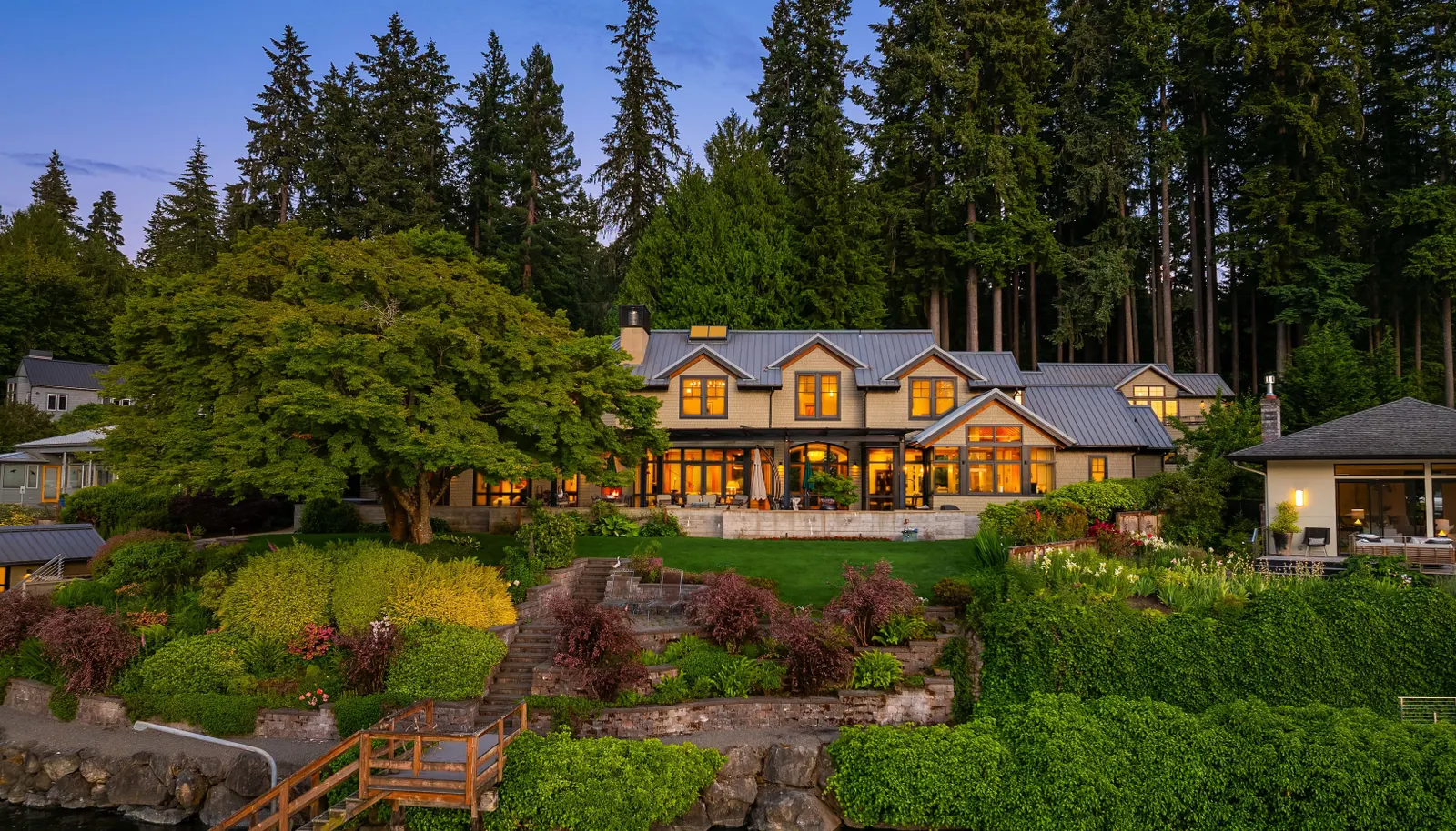 Looking from the water toward the home