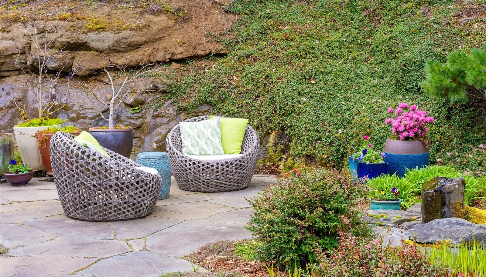 a serene private sitting area to enjoy