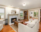 Woodburning fireplace in living room