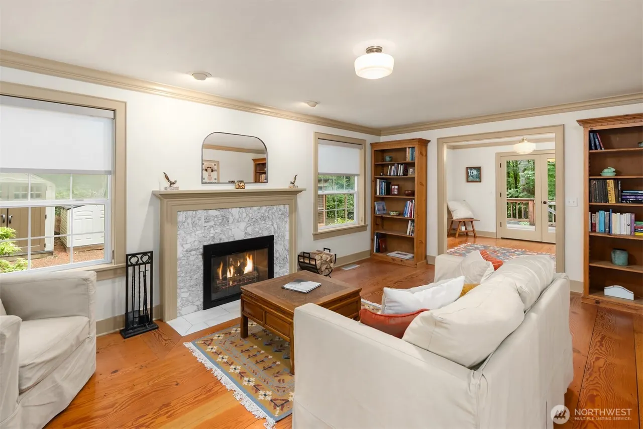 Woodburning fireplace in living room