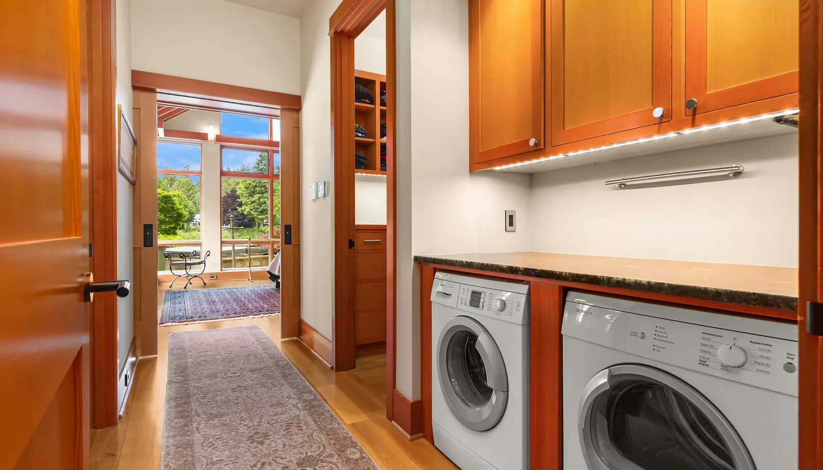 The primary bedroom has it's own washer and dryer so you don't have to haul your personals to the shared laundry room