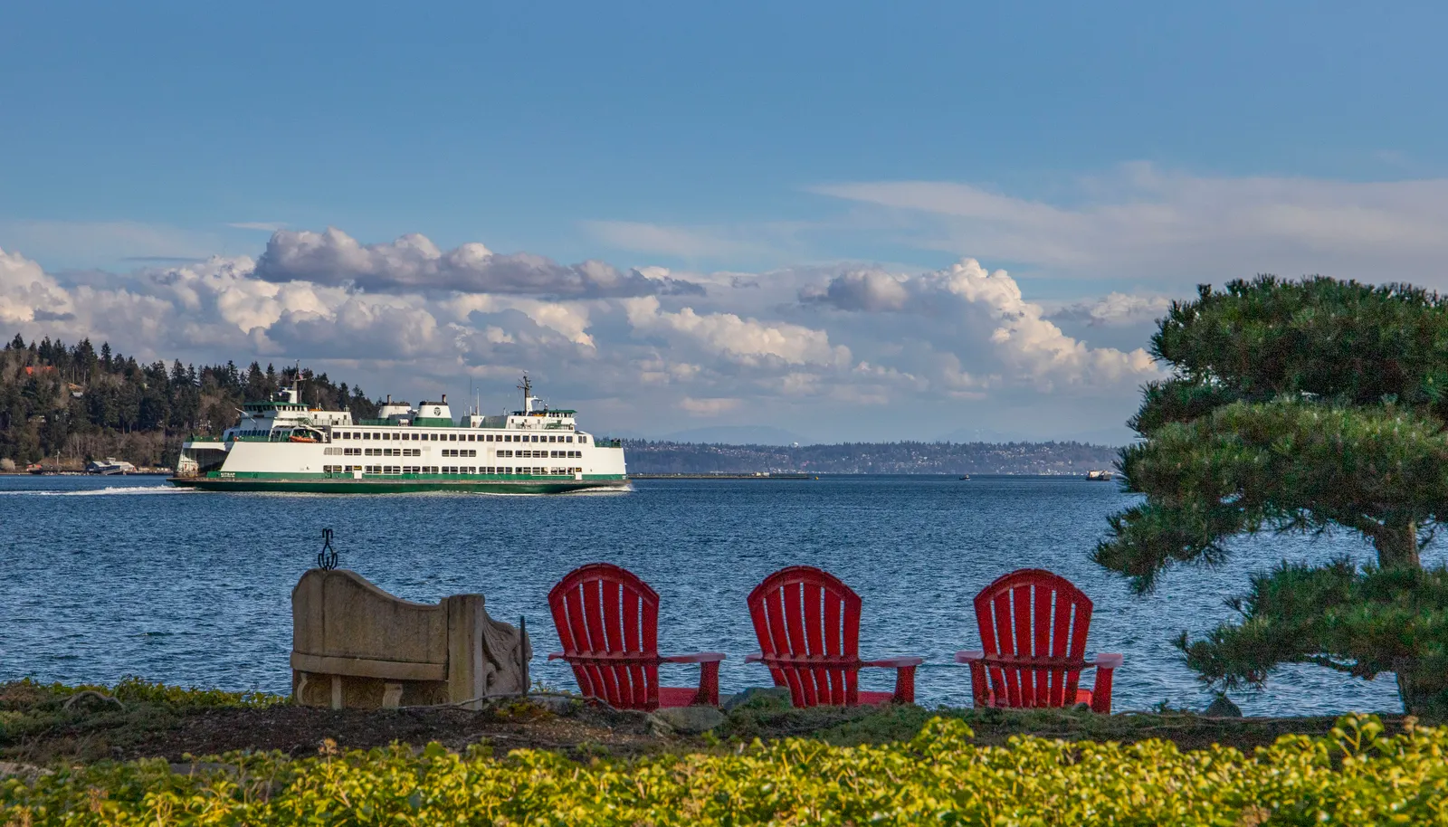 Watch the ferries glide by day and night.