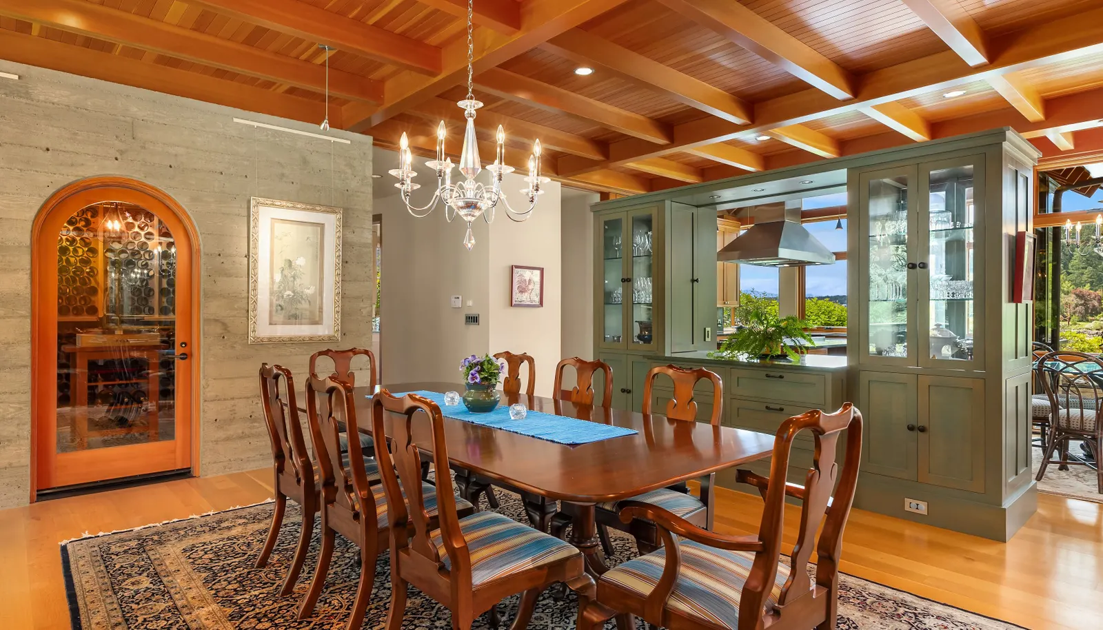 The oversized dining room is a perfect place to have everyone for dinner